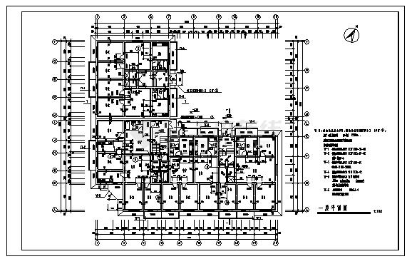 4379平方米某七层l型住宅楼建筑施工cad图共十二张